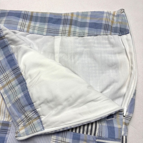 LL Bean Favorite Fit Blue White Patchwork Plaid Gingham Cotton Skirt Sz L/XL - Picture 5 of 6